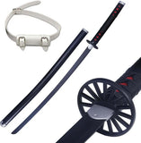 Tanjiro Kamado Black Nichirin Blade steel katana replica with cartwheel guard by Cosplay Swords.