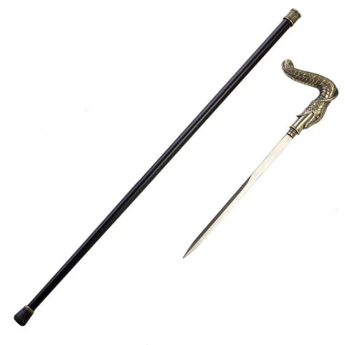 Handmade Brass Finish Snake Head Cane Sword 12" Hidden Steel Blade By Cosplay Sword