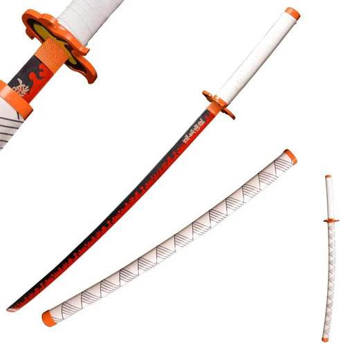 Kyojuro Rengoku Red Nichirin Sword Replica 41" Carbon Steel Demon Slayer Katana with Wooden Scabbard