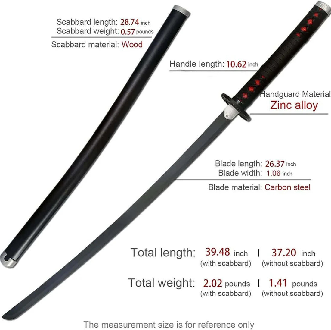 Tanjiro Kamado Black Nichirin Blade 40" Carbon Steel Demon Slayer Katana Replica with Scabbard